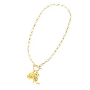 Southwest Style 18K Gold Plated Pendant Necklace Cowboy Cowgirl Hat Boots